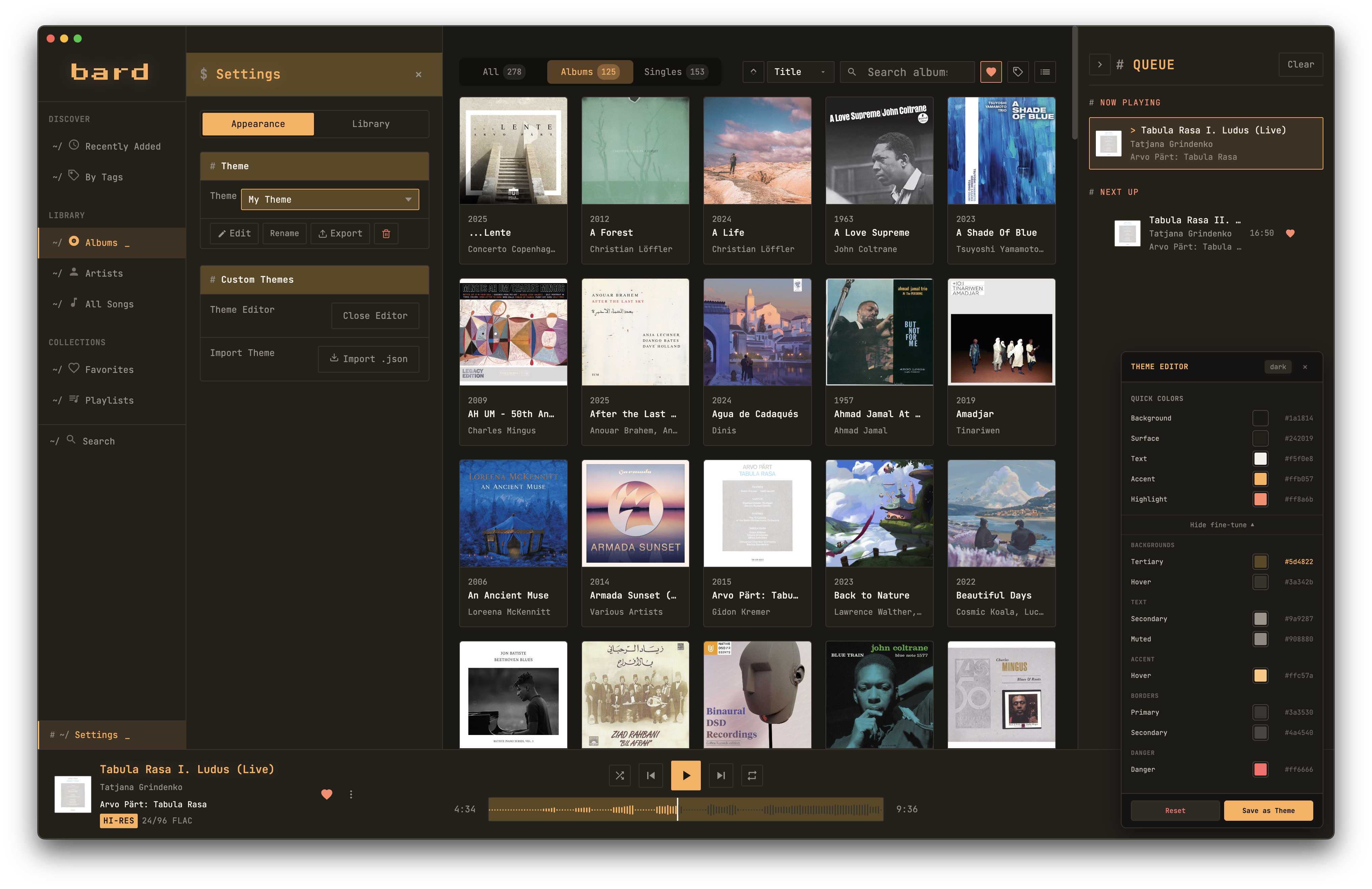 Theme customization settings with live color editor